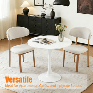 Tavolo da Pranzo Rotondo Bianco Moderno con Piano in MDF e Base in Ferro, Design Minimalista per Arredamento Soggiorno - Product Image 5