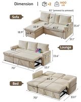 L-förmiges Schlafsofa mit Ausziehfunktion, Verstellbarer Rückenlehne und Umkehrbarer Chaiselongue mit Stauraum