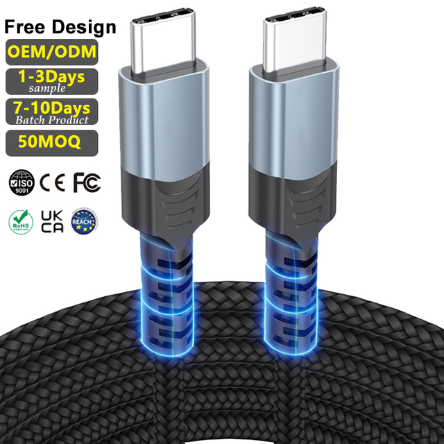 Usb c to Usb c Cable 1m 2m Fast Charging 100w 480mbps Data Transfer Braided Type c Charger Cable for Phone Laptop Tablet