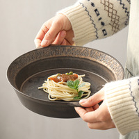 Assiette Vintage Style Occidental, Vaisselle Créative Japonaise en Porcelaine, Luxe Léger Rétro, Assiette Distinctive Peinte à la Main