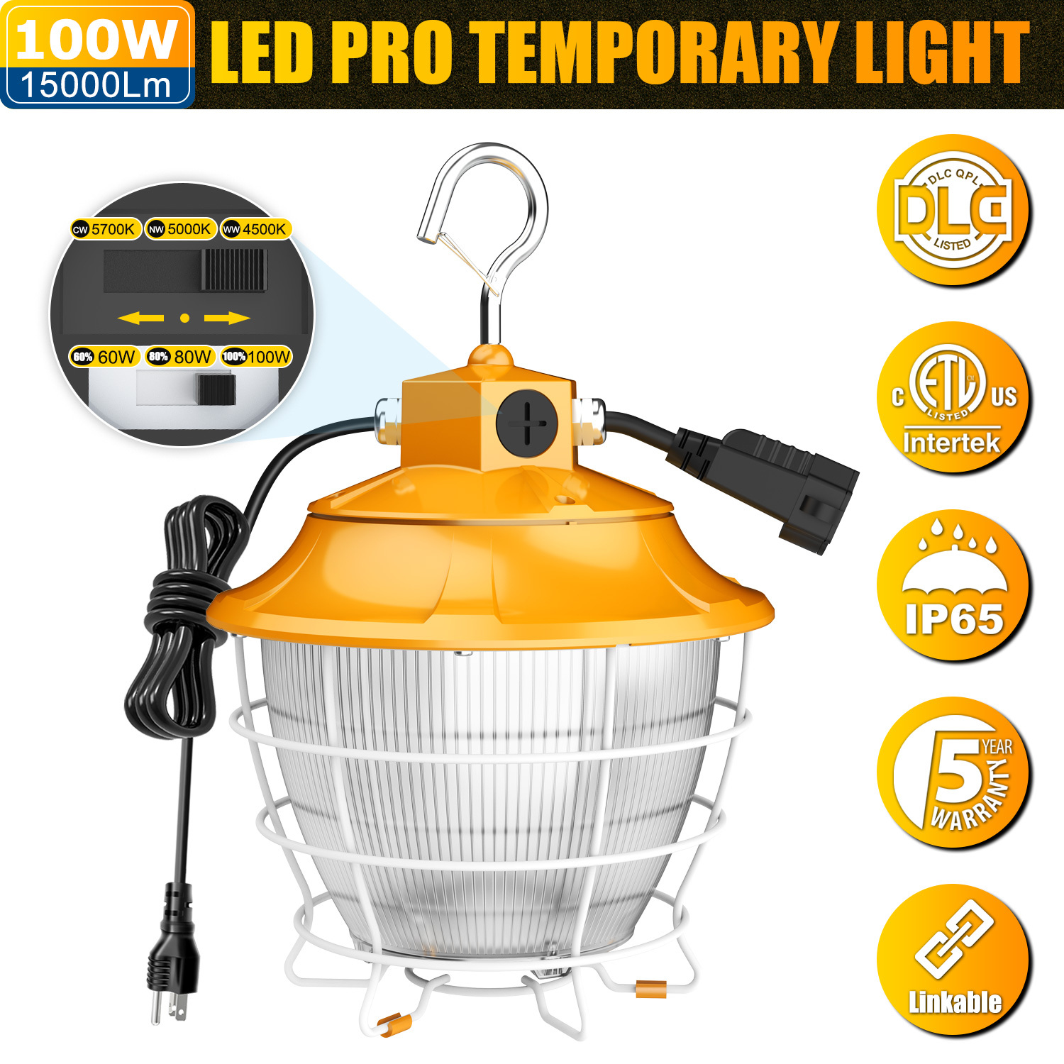 Working Light 100W 150W Linkable up to 800W Max 10ft US Plug IP65 Waterproof LED Work Light Professional Lighting