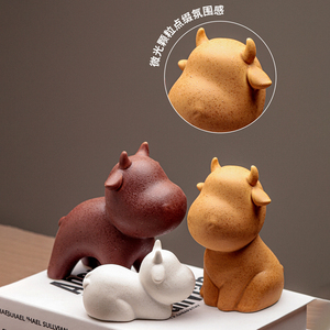 Cute Cow <b>Family</b> <b>Ornament</b> Wabi Sabi Style Ceramic Decor For Living Room Entrance Hall New Home Auspicious Healing Comforting - Product Image 2