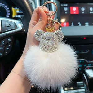 Bling Bling Diamond Studded Bear <b>Key</b> <b>Ring</b> Fluffy Pom Pom Animal Crystal Bear Keychain Keyring De Cristal - Product Image 6