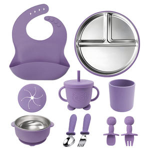 Offre Spéciale Ensemble de vaisselle d'entraînement en silicone adapté aux enfants Bavoirs d'alimentation pour bébé Tasses à collation Assiette de paille Bol à ventouse Dîner pour enfants - Product Image 4