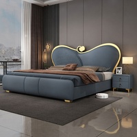 Lit à sommier capitonné en similicuir, design italien, luxueux, confortable et moelleux, structure en pin massif, taille Queen/King