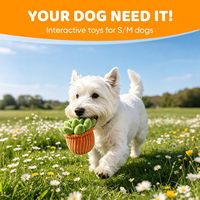 Jouet en peluche pour chien en forme de plante succulente en pot, adorable jouet à mâcher interactif couineur à rayures orange pour petits et moyens chiens, 6 pouces