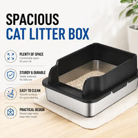 Bac à litière pour chat en acier inoxydable avec côtés hauts pour chats de petite à moyenne taille, design anti-éclaboussures, empêche les fuites d'urine