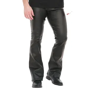 Pantalones vaqueros de cuero de imitación para hombre, calzas de corte de bota, corte inferior, color negro