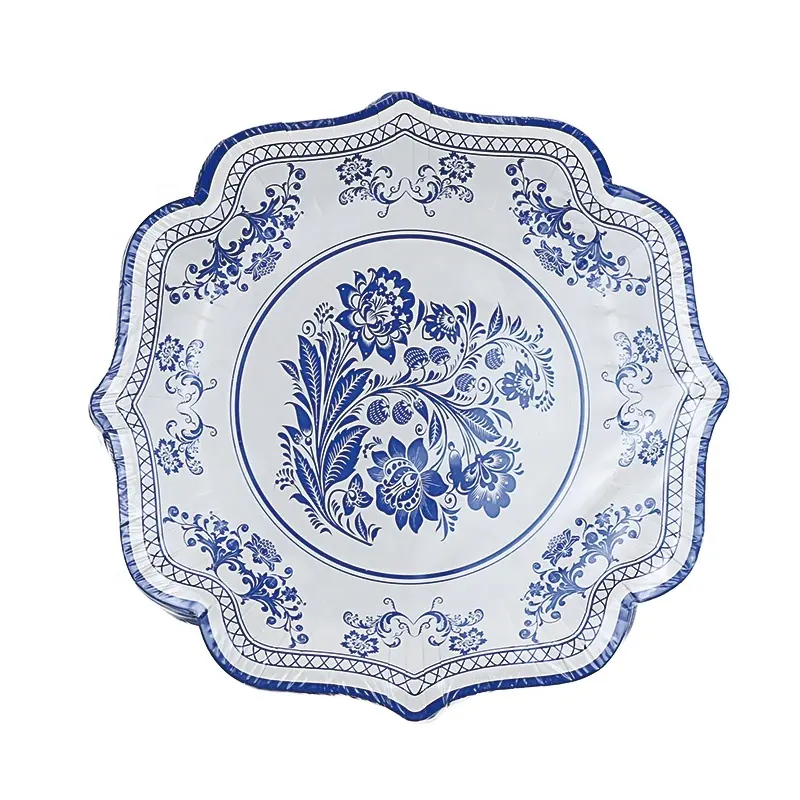 China characteristics Blue and white porcelain Eco Friendly Tableware Disposable Paper Plates for Party
