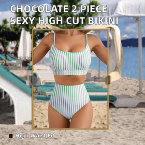 Ensemble bikini 2 pièces rayé pour femme, haut court dos nu et bas string taille haute, maillot de bain pour plage et spa, prix de gros, conception personnalisée OEM 2026 - Product Image 2