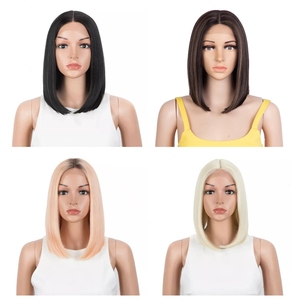 <span class=keywords><strong>Parrucca</strong></span> Sintetica Lace Front di Alta Qualità, Resistente al Calore, <span class=keywords><strong>Corta</strong></span> e Liscia, Ombré <span class=keywords><strong>Bionda</strong></span> per Donne di Colore - Product Image 5