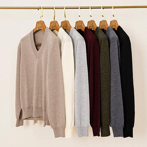 2023 Logo personnalisé col en v entreprise bureau employé pull pull tissé laine hommes tricoté Jacquard uniforme pull - Product Image 4