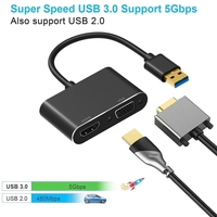 Adaptateur 2 en 1 USB3.0 vers HDMI VGA à double sortie synchrone 4K HDMI 1080P VGA 5 Gbps avec audio intégré, boîtier en aluminium pour ordinateur portable PC