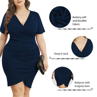 POVTY Robe mi-longue à motif personnalisé pour femmes de grande taille, confortable, col en v croisé, manches courtes, plissé, enveloppé dans les hanches, robe sexy mince
