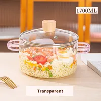 Pot en verre borosilicate de haute qualité, épaissi, à double poignée, compatible gaz/induction, avec couvercle en verre durable à motif dessin animé, 16 cm