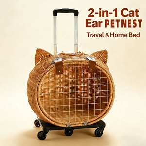 Sac de voyage portable pour animaux de compagnie en rotin <span class=keywords><strong>avec</strong></span> roulettes - Product Image 1
