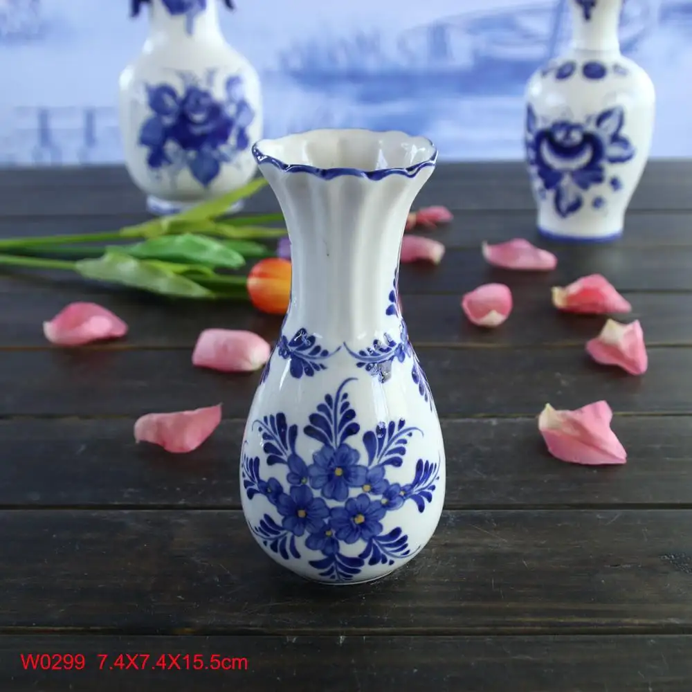 Vintage Delft Holland Handpainted WindmillとFlower Vase Blue & White 20th Dutch Pottery