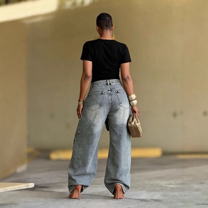 ZHEZHE Streetwear Jeans en denim ample <span class=keywords><strong>avec</strong></span> bretelles croisées, imprimé léopard et motif étoile - Nouveau style 2026, pantalon grande taille pour femmes - Product Image 3