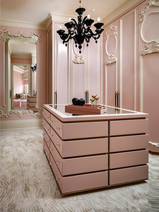 Îlot de dressing minimaliste avec dessus en verre, commode, îlot de dressing avec rangement central en bois massif - Product Image 6