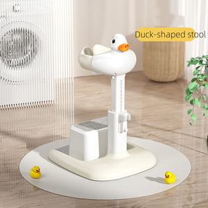 Support de bain debout pour enfants à <span class=keywords><strong>hauteur</strong></span> réglable avec tabouret et jouet canard qui fait du bruit, aide au bain pour bébé sûr et amusant - Product Image 5