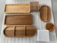 Lot de 4 plateaux de service ovales en bois d'acacia massif, durables et écologiques, gravés, pour apéritifs, camping et mariages