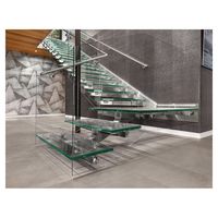 Escalier flottant contemporain Prima avec marches en verre ouvertes, poutres invisibles, escalier droit avec éclairage LED
