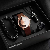 Ensemble de montres pour homme, tendance business, montre à quartz, bracelet, collier, bague, ensemble cadeau parfait pour les amis ou pour papa