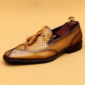 Chaussures habillées décontractées d'été pour hommes en cuir véritable perforées respirantes à lacets légères antidérapantes - Product Image 5