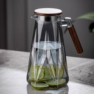 เหยือกน้ำเย็นทรงทันสมัย ขนาดใหญ่ ทำจากแก้ว พร้อมฝาไม้ สำหรับใช้ในบ้านหรืองานปาร์ตี้ - Product Image 5