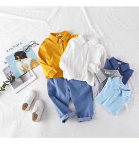 Anak-anak Baru Pakaian Musim Semi Musim Gugur Pakaian Balita Anak Laki-laki T-shirt Blus Kapas Kosong Turn Down Kerah Padat Polos T Shirt untuk Anak 2-7T - Product Image 2