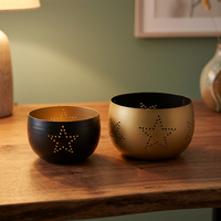 Support de bougie en fer imperméable à l'eau avec motif d'étoiles dorées et noires pour la décoration de la maison pour Noël et la Saint-Valentin