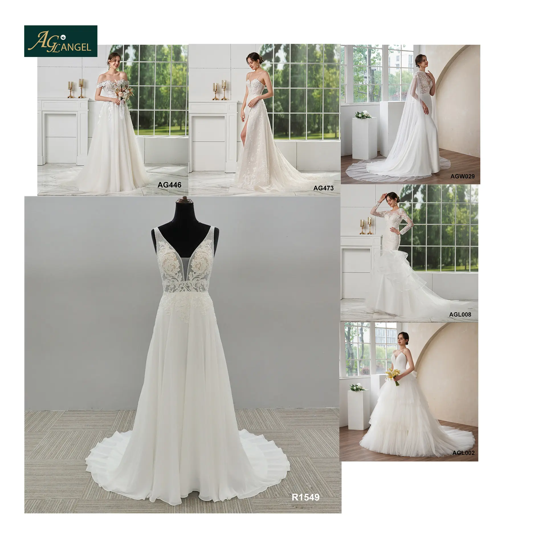 lace applique Chiffon bridal wedding dress plus size