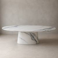 Table à manger ovale sculpturale de luxe en marbre blanc artificiel, surface mate, noyau en pierre, marque Future Star, personnalisable