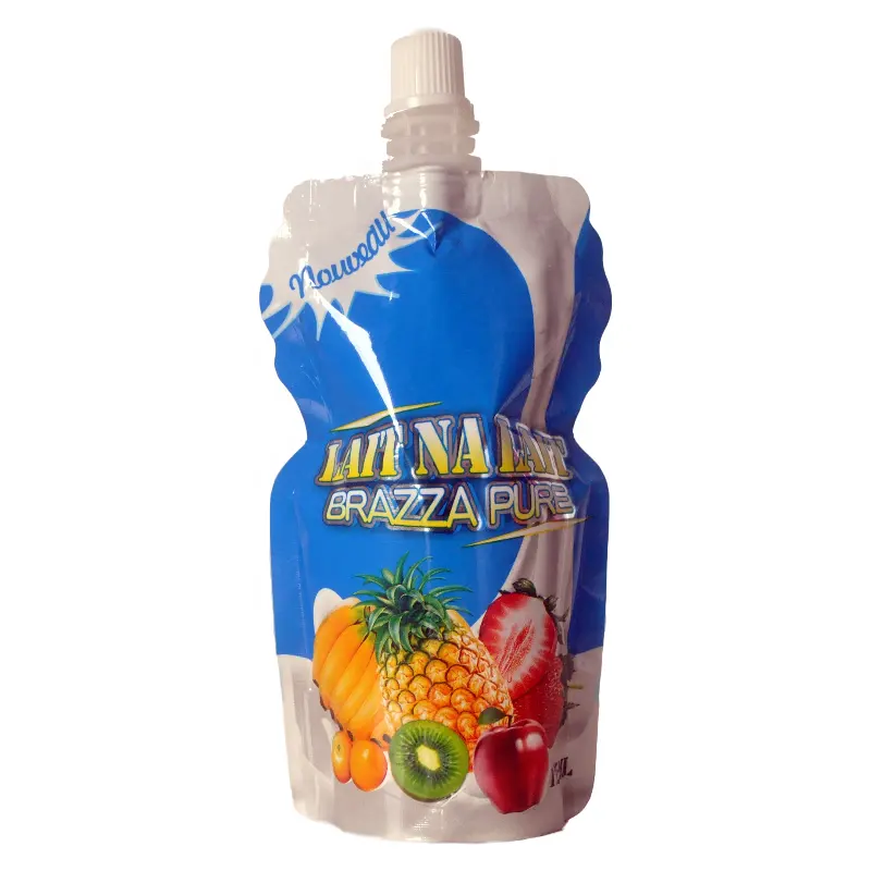 pouch packaging 200ml custom food grade packaging material with inner straw spout stand up pouch aluminum plastic bag