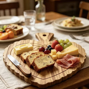 Juego de tablas de queso de madera de acacia en forma de corazón con espátula para servir café y té - Product Image 2