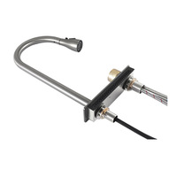 Robinet de cuisine à double trou en acier inoxydable, cascade Fly Rain avec douchette extractible, pour grand lavabo simple