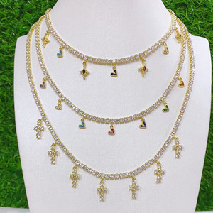 NZ1248 oro CZ pavimenta diamante Bling ghiacciato CZ croce cuore ciondola Charms Tennis strass Tennis collana girocollo - Product Image 1