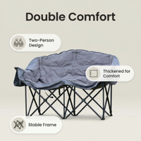 Chaise d'extérieur moderne de luxe surdimensionnée et portable à 2 places, pliable avec cadre en acier, idéale pour le jardin, la plage, le camping, la pêche et la randonnée