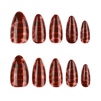Ongles tendance imprimé léopard guépard, faux ongles amande à presser, motif écaille de tortue rouge foncé brillant, réutilisables, manucure automne