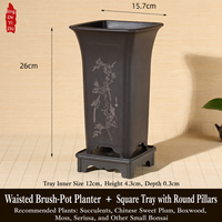 Pot Bunga Resin Persegi 15.7cm dengan Banyak Lubang Drainase Ramah Lingkungan Gaya Cina Sederhana untuk Penggunaan di Meja Taman dengan Anggrek Bonsai.