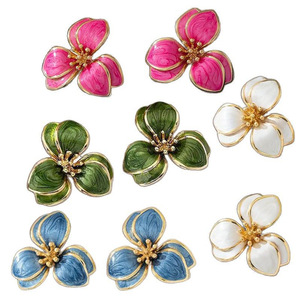 Green Flower Stud <b>Earrings</b> For Women Zinc Alloy Fashion Jewelry Elegant Simple Design - Product Image 5