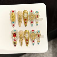 Faux ongles à presser faits main, design masque de Joker gothique, strass scintillants, style cool et audacieux, PMMA