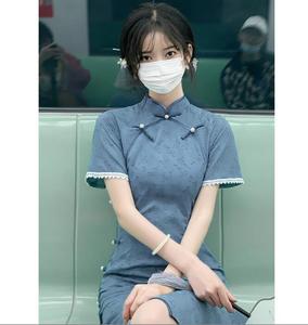 Ecoparty verano mejorado estilo chino nacional <span class=keywords><strong>azul</strong></span> Cheongsam vestido temperamento elegante Retro Delgado tradicional Tarde Qing <span class=keywords><strong>Qipao</strong></span> - Product Image 1