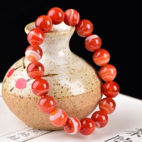Bracelet en Agate Rouge Rayée Naturelle Polie Unisexe pour Couples, Année du Zodiaque, Année de Naissance, Style Époque des Guerres, Idéal Cadeau d'Affaires