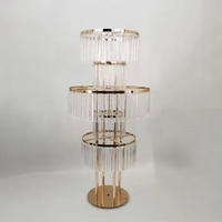 Fournitures de mariage : Centre de table en métal doré, lustre, décoration de table, présentoir de fleurs en cristal, support de toile de fond pour événements extérieurs
