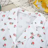 Pyjama en pur coton, ensemble deux pièces à fleurs, manches longues, short à volants, vêtements de maison pour femmes transfrontaliers