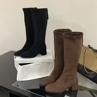 Bottes hautes pour femmes, style punk, bout rond, talons carrés, fermeture éclair longue, haute qualité, automne-hiver