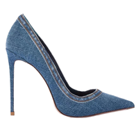 Escarpins élégants pour femmes de haute qualité, à bout pointu, en PU, bleu denim, à enfiler, style slingback