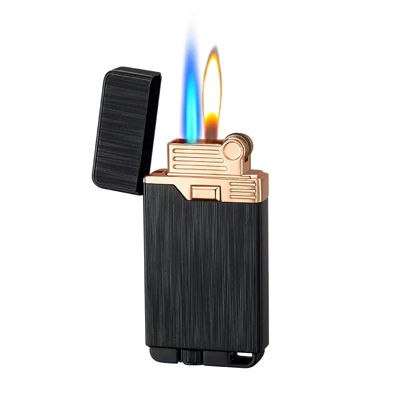 Newest Double 2 fires jet flame gas torch lighter with normal flame lighter