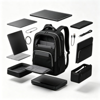 Sac à dos pour ordinateur portable avec panneau solaire, noir, sac à dos professionnel avec port de charge USB, poche avant zippée pour tablette, pour les trajets quotidiens